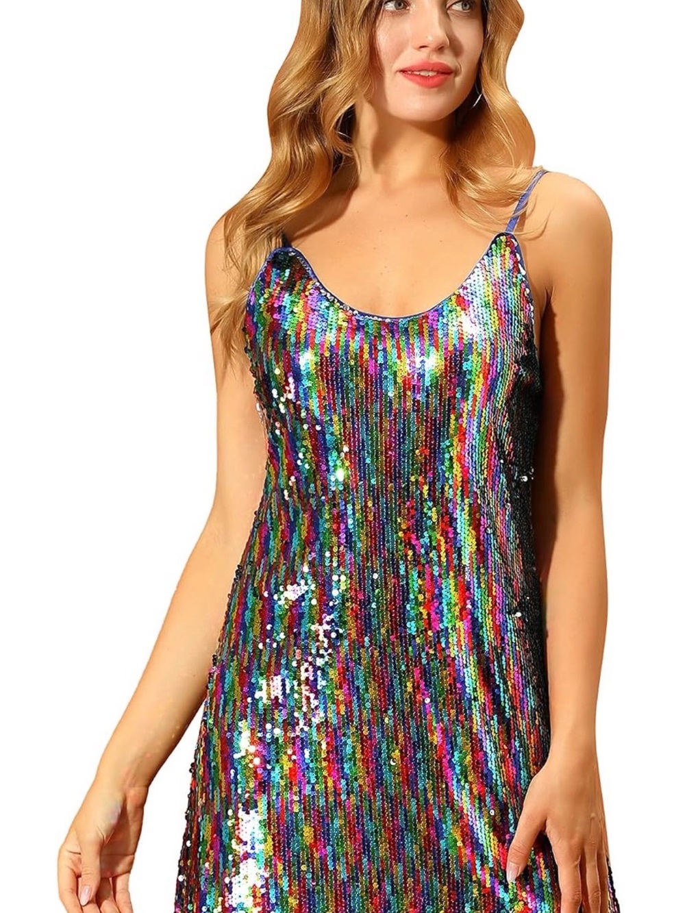 Sequin Slip Dress with Multicolor Iridescent Shine